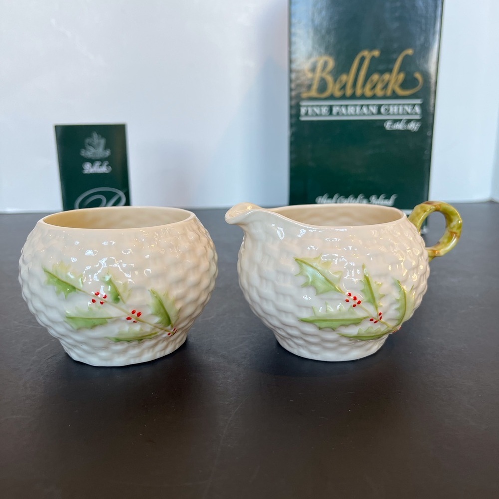 Belleek Fine Parian China Creamer and Sugar Set  Rare